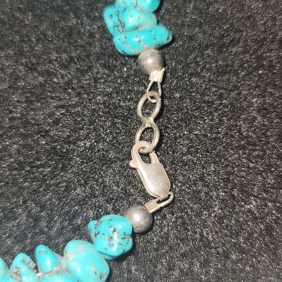 Genuine Turquoise Bracelet , 8 sterling silver beads embelish this bracelet - Picture 2 of 4